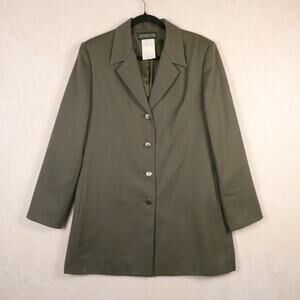Vintage Studio 205 Wool Blazer Size 14 Olive Green Longline Jacket